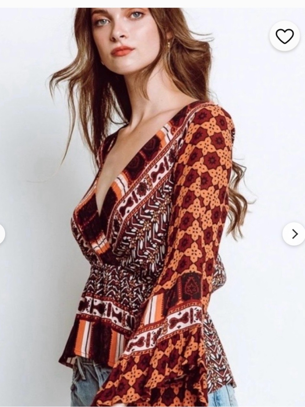 Free People Paisley Print Peplum Top in Rust, Pink & Black